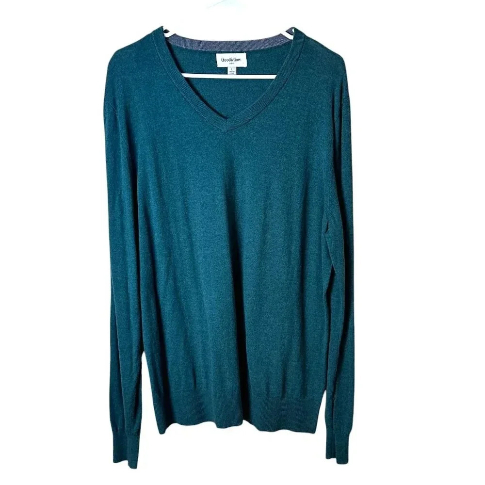 GOODFELLOW & Co. Classic V Neck Sweater Teal Green Grey Size Large